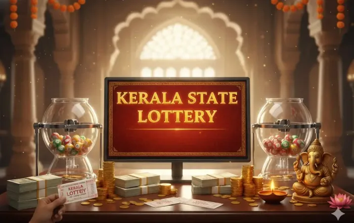 promotional graphic for the Kerala State Lottery, a lottery programme run by the Government of Kerala