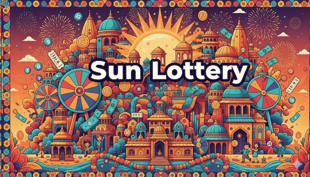 sun-lottery-result Sun Lottery result chart showing daily draw timings and winning numbers with festive celebration